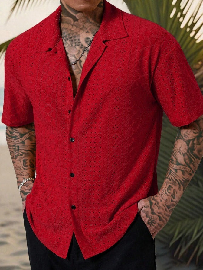 Men's Shirt with Short Sleeves – Breathable Jacquard – Regular Fit – Casual Style