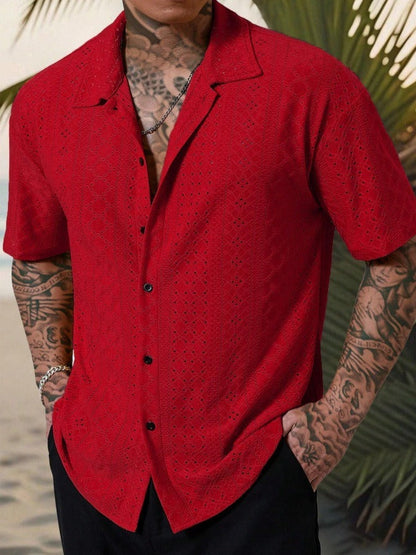 Men's Shirt with Short Sleeves – Breathable Jacquard – Regular Fit – Casual Style