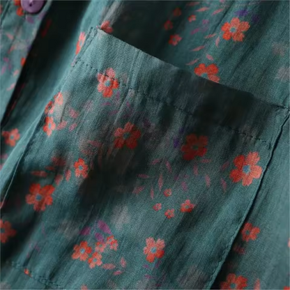 Relaxed Fit Floral Half-Placket Shirt for Women – Stylish Casual Comfort