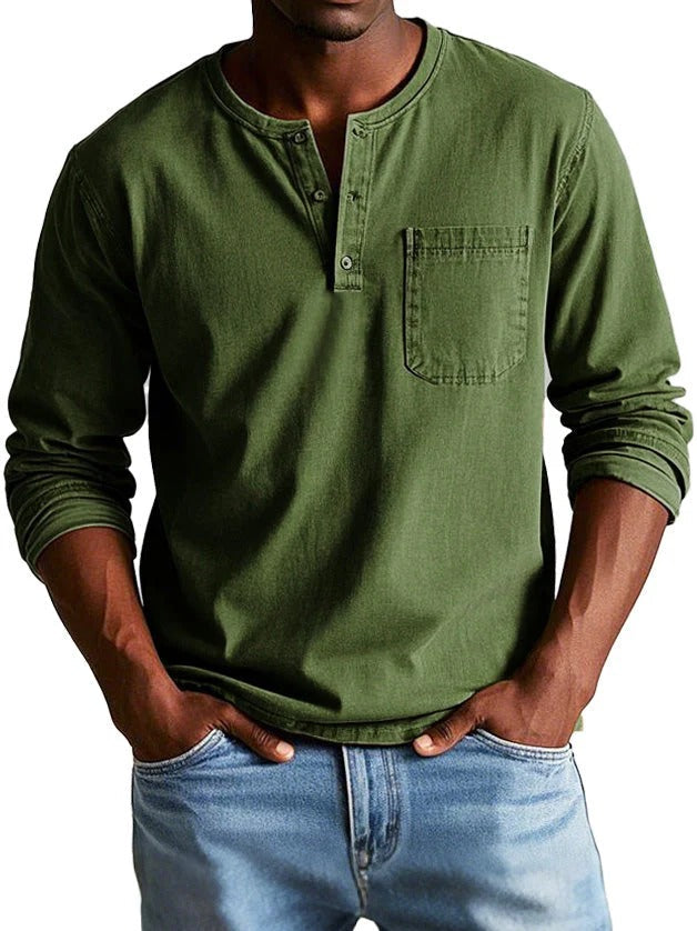 Men's Long Sleeve Shirt – Classic Fit – Soft Cotton Feel – Button Closure & Chest Pocket