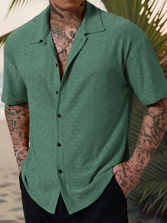 Men's Shirt with Short Sleeves – Breathable Jacquard – Regular Fit – Casual Style