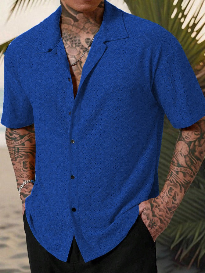 Men's Shirt with Short Sleeves – Breathable Jacquard – Regular Fit – Casual Style