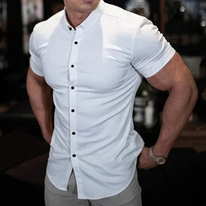 Men's Shirt with Short Sleeves – Slim Fit – Stretchable – Button Closure – Breathable