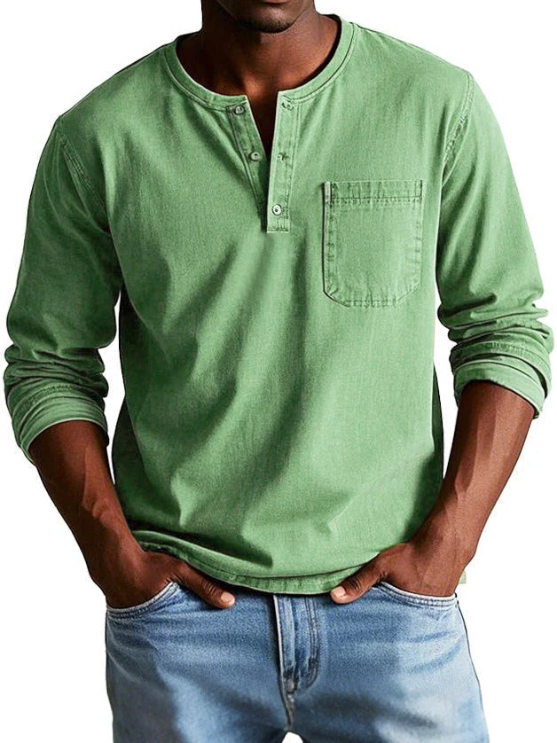 Men's Long Sleeve Shirt – Classic Fit – Soft Cotton Feel – Button Closure & Chest Pocket