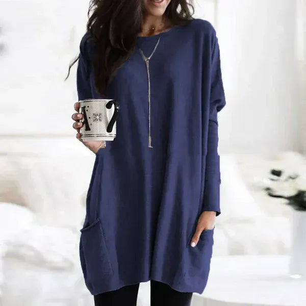 Women's Tunic Pullover – Oversized Fit – Soft Knit – Dropped Shoulders – Side Pockets