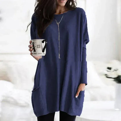 Women's Tunic Pullover – Oversized Fit – Soft Knit – Dropped Shoulders – Side Pockets