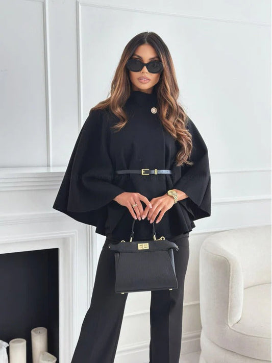 Women's Blouse – Poncho Style – Oversize Fit – Belt Loop – High Neck – Elegant Draping