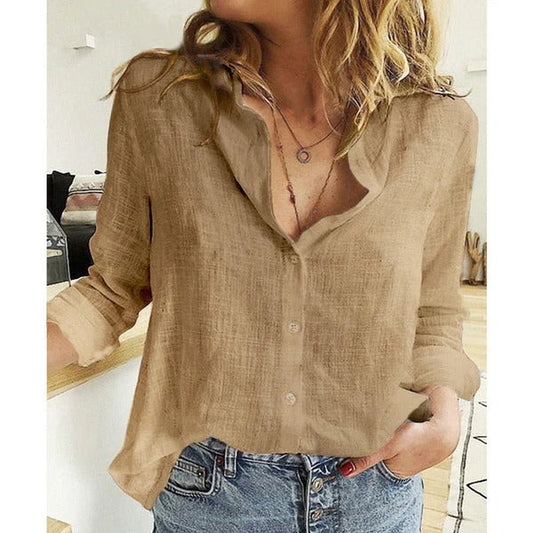 Women's Blouse – Relaxed Fit – Lightweight and Breathable – Button Closure – Classic Collar