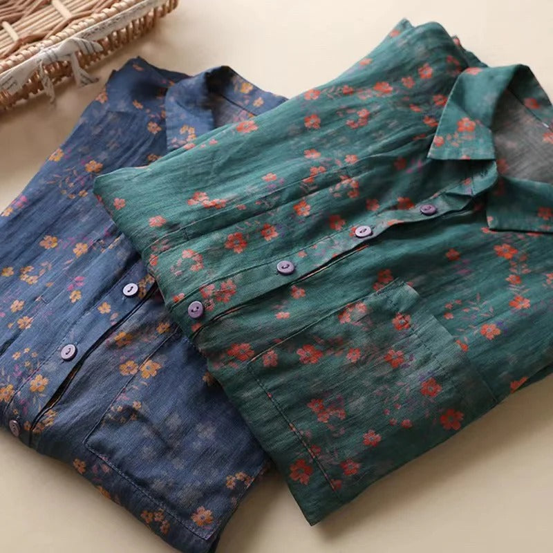 Relaxed Fit Floral Half-Placket Shirt for Women – Stylish Casual Comfort