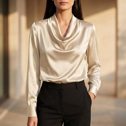 Relaxed Fit Draped Neck Blouse for Women – Elegant Comfortable Style