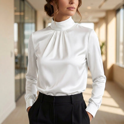Pleated High Neck Blouse for Women – Elegant Formal Style