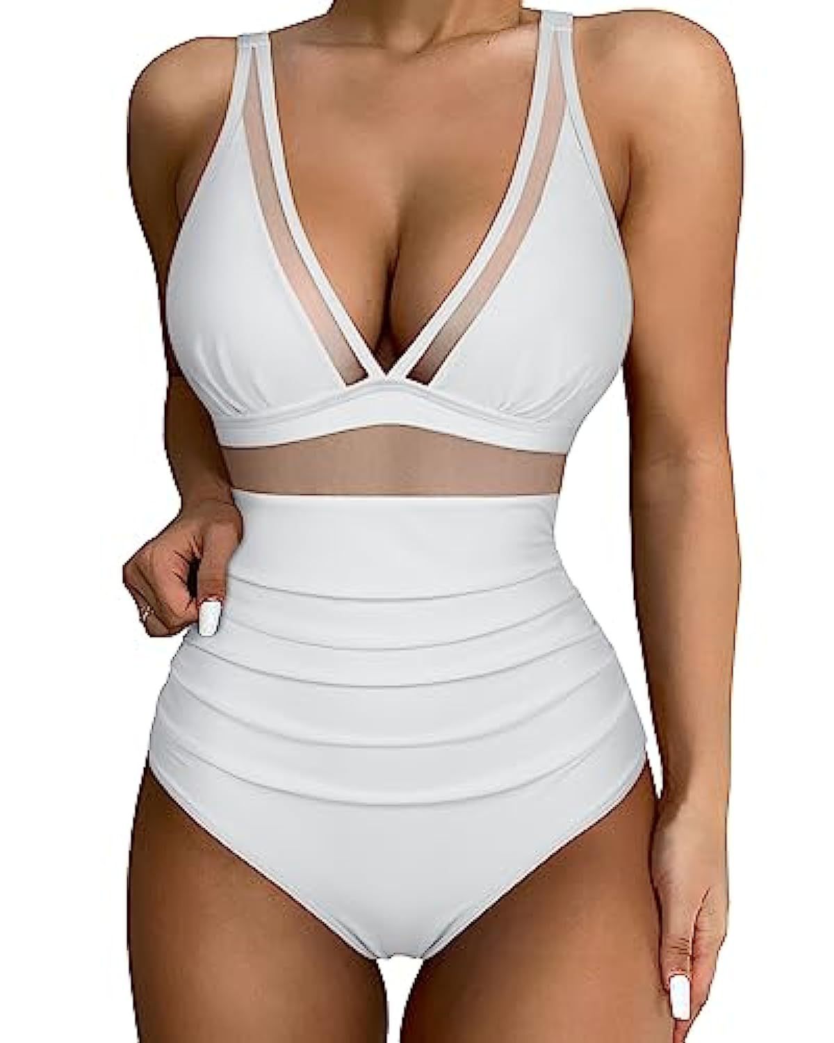 Swimsuit for Women – Tailored Fit – Deep V-Neck – Mesh Panels – Wide Straps