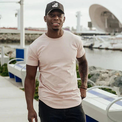 Men's T-shirt - Slim Fit - Round Neck - Short Sleeves - Curved Hem