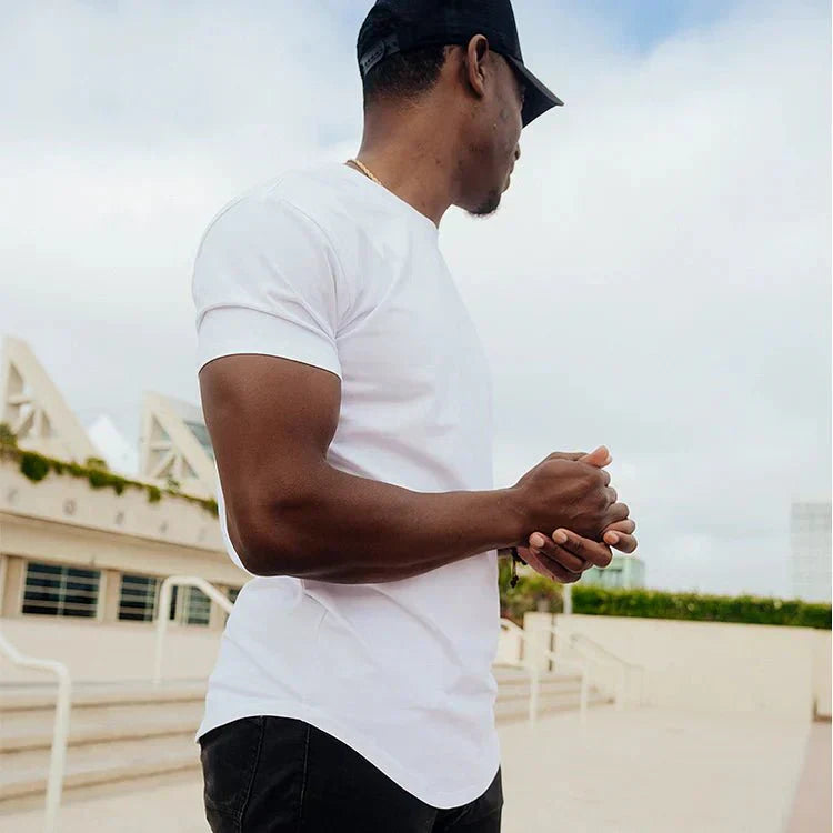 Men's T-shirt - Slim Fit - Round Neck - Short Sleeves - Curved Hem