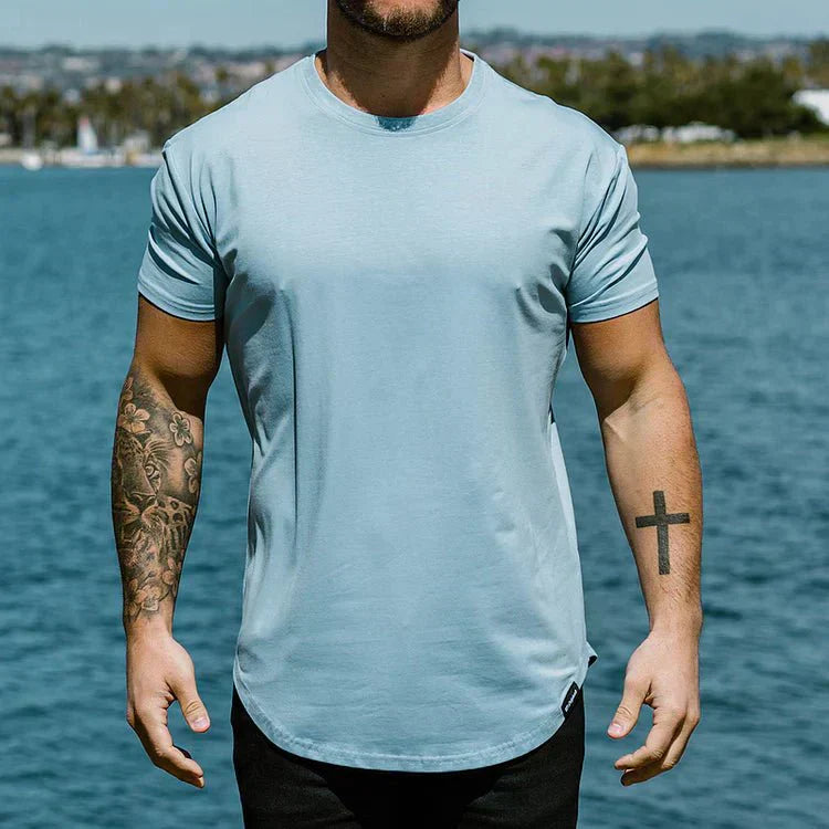 Men's T-shirt - Slim Fit - Round Neck - Short Sleeves - Curved Hem