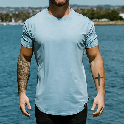 Men's T-shirt - Slim Fit - Round Neck - Short Sleeves - Curved Hem