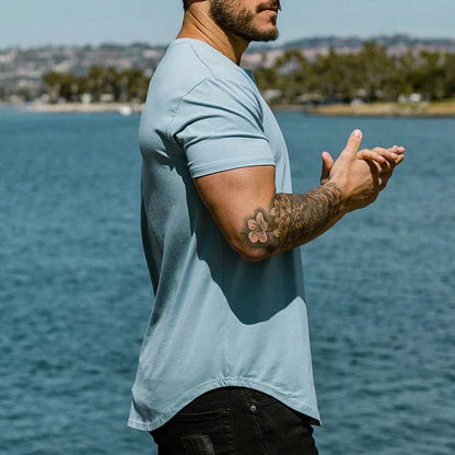 Men's T-shirt - Slim Fit - Round Neck - Short Sleeves - Curved Hem
