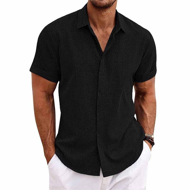 Men's Shirt - Short Sleeve Button Closure - Classic Collar - Lightweight and Breathable