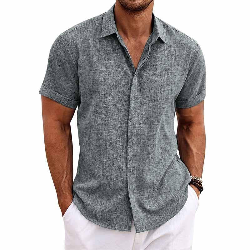 Men's Shirt - Short Sleeve Button Closure - Classic Collar - Lightweight and Breathable