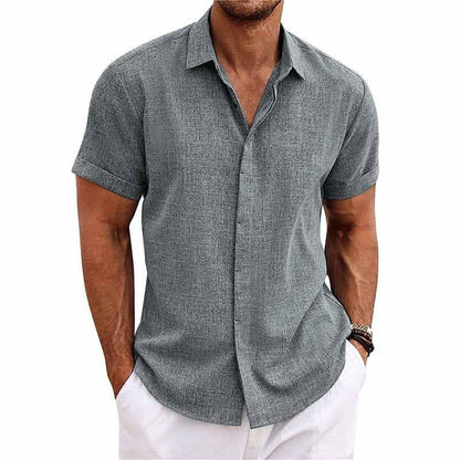 Men's Shirt - Short Sleeve Button Closure - Classic Collar - Lightweight and Breathable