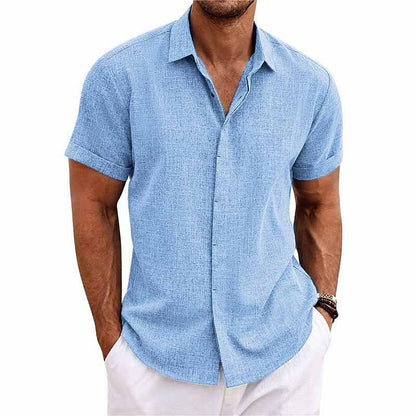 Men's Shirt - Short Sleeve Button Closure - Classic Collar - Lightweight and Breathable