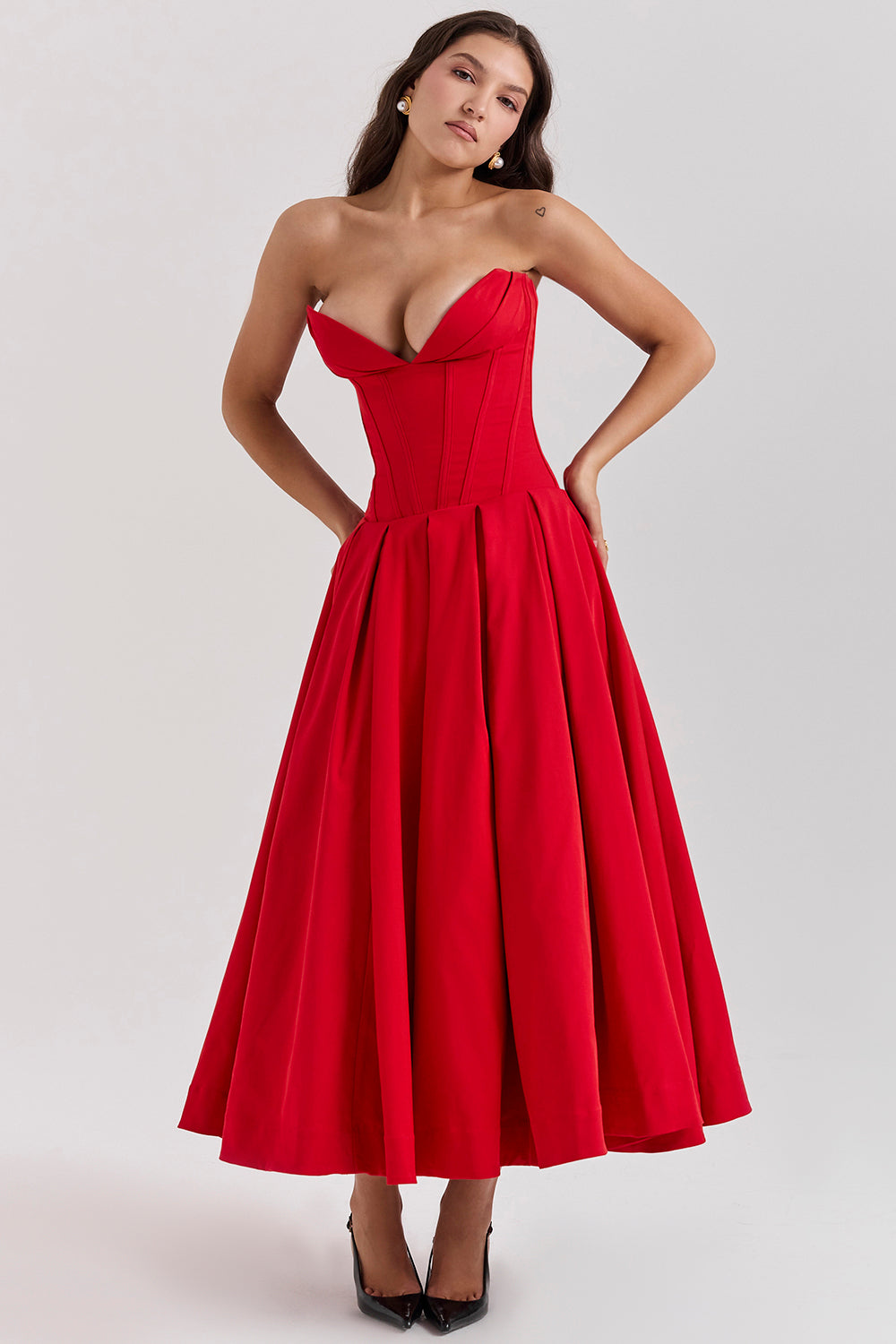 Dress for Women – Strapless Midi – Woven Satin – A-line Cut – Elegant Fit