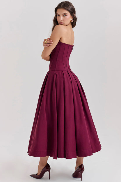 Dress for Women – Strapless Midi – Woven Satin – A-line Cut – Elegant Fit