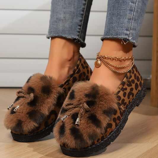 Women's Faux Fur Loafers - Slip-On Comfort - Casual Style