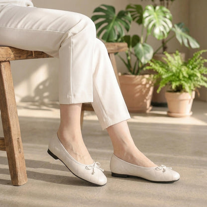 Quilted Square Toe Bow Knot Mary Jane Flats for Women – Comfortable & Lightweight Design