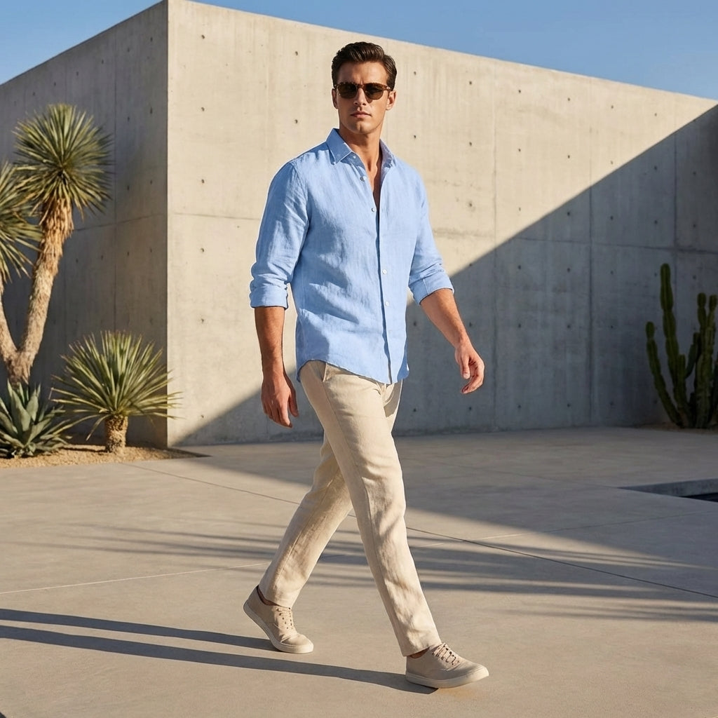 Relaxed Fit Collared V-Neck Shirt for Men – Breathable Stylish Comfort