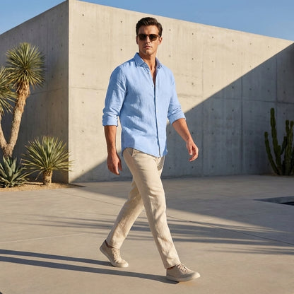 Relaxed Fit Collared V-Neck Shirt for Men – Breathable Stylish Comfort