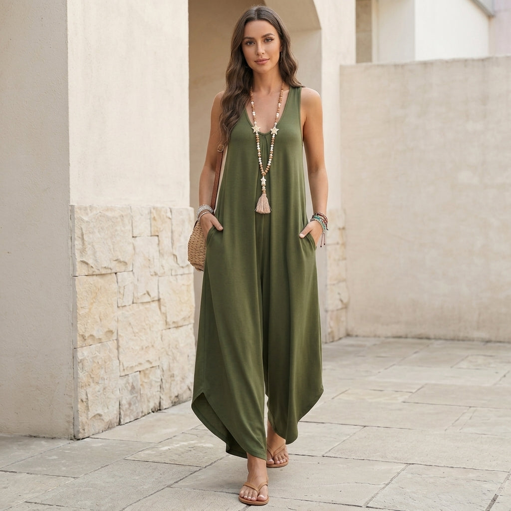 Relaxed Fit Sleeveless Jumpsuit for Women – Comfortable Casual Style