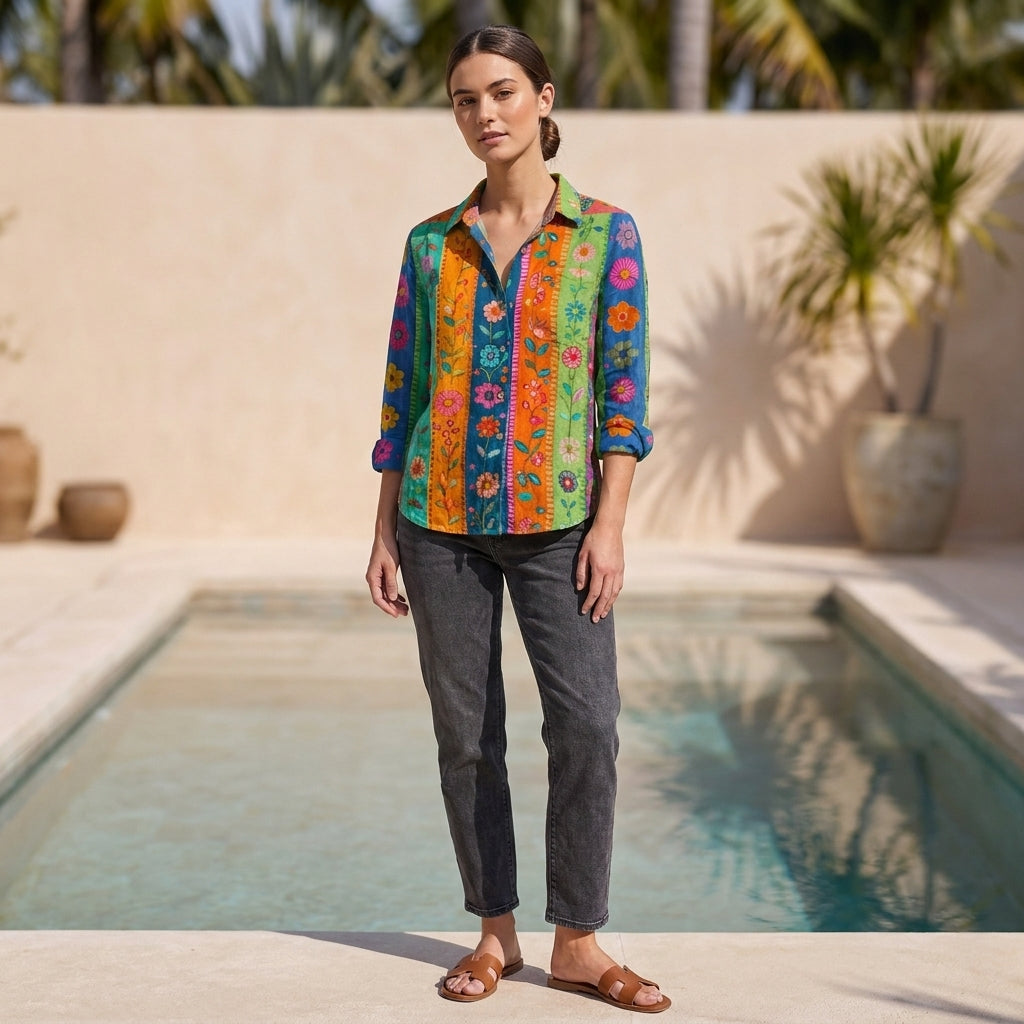 Relaxed Fit Bandana Print Blouse for Women – Stylish Casual Comfort