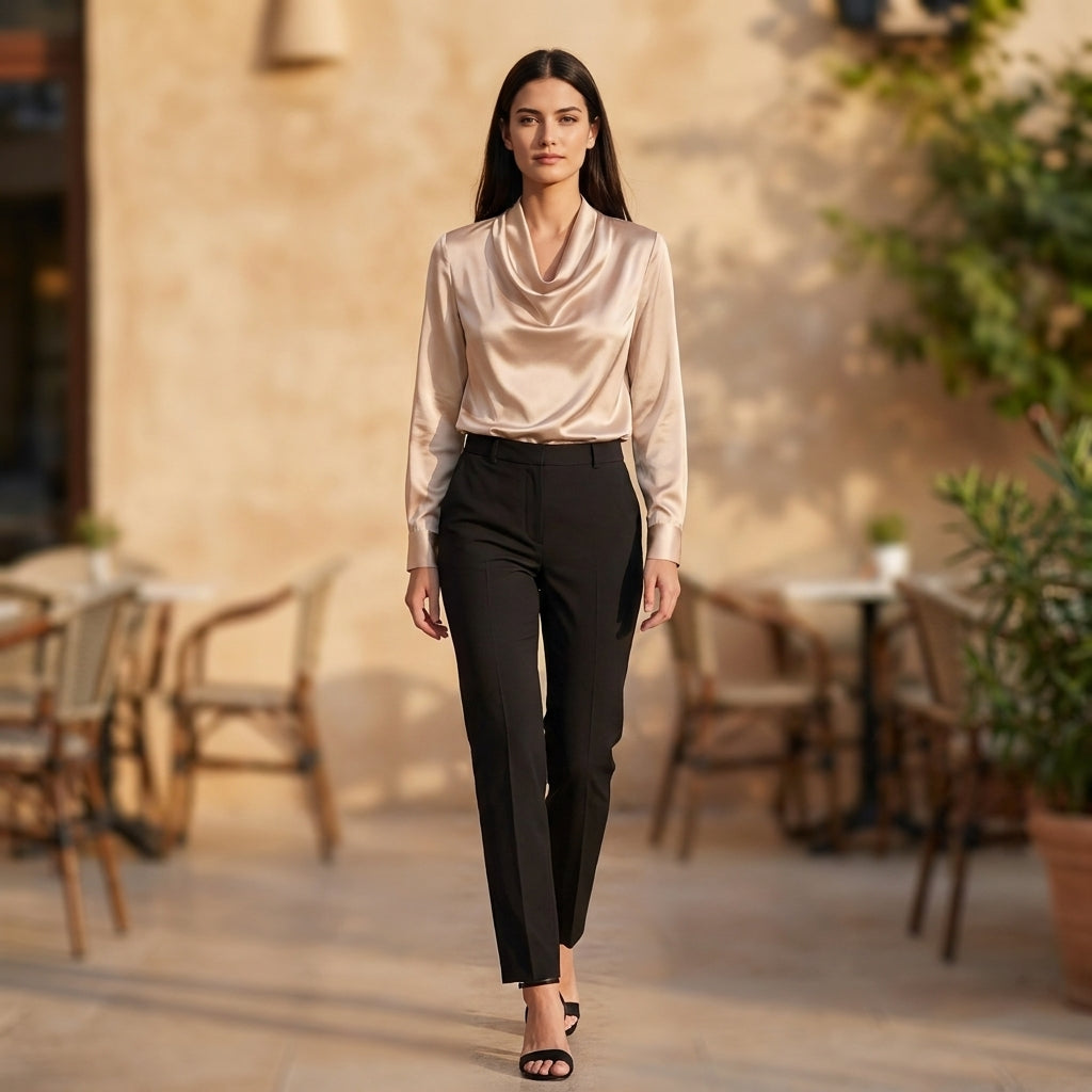 Relaxed Fit Draped Neck Blouse for Women – Elegant Comfortable Style
