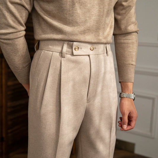 Men's Trousers - Tailored Wool - Straight Fit - Crease - Cuffed Hem