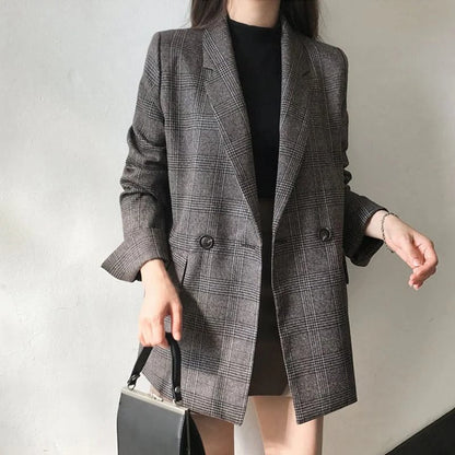 Blazer for Women - Classic Checkered - Wool Blend - Oversized Fit - Single-Breasted