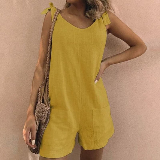 Women's Romper - Sleeveless with Adjustable Straps - Relaxed Fit - With Front Pockets