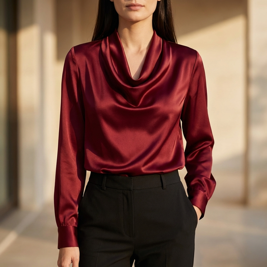 Relaxed Fit Draped Neck Blouse for Women – Elegant Comfortable Style