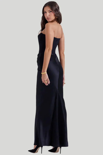 Women's Maxi Dress – Strapless – Elegant Draped Fit – Satin Look – Evening Wear