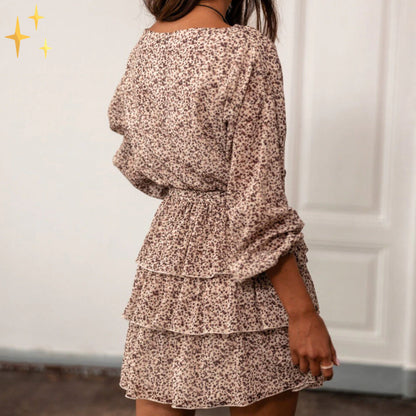 Women's Dress – Lightweight Flowy Fit – Long Sleeves – Ruched Skirt – Casual Style