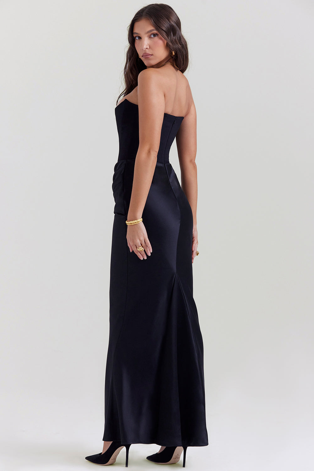 Women's Maxi Dress – Strapless – Satin – Corset Bodice – Slim Fit – Formal Look