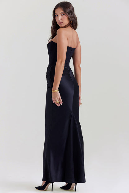 Women's Maxi Dress – Strapless – Satin – Corset Bodice – Slim Fit – Formal Look