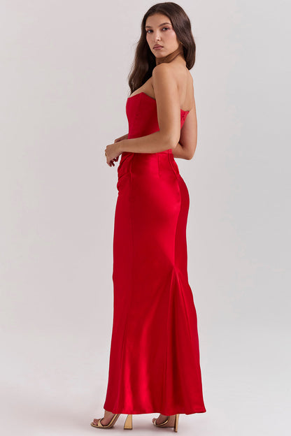 Women's Maxi Dress – Strapless – Satin – Corset Bodice – Slim Fit – Formal Look