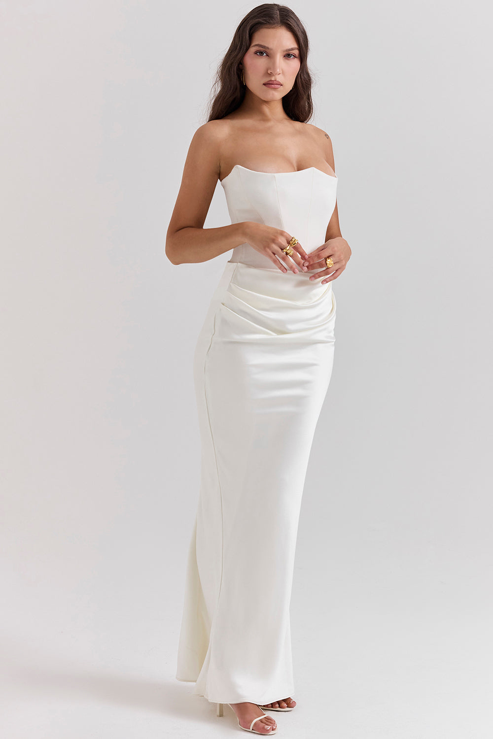 Women's Maxi Dress – Strapless – Satin – Corset Bodice – Slim Fit – Formal Look