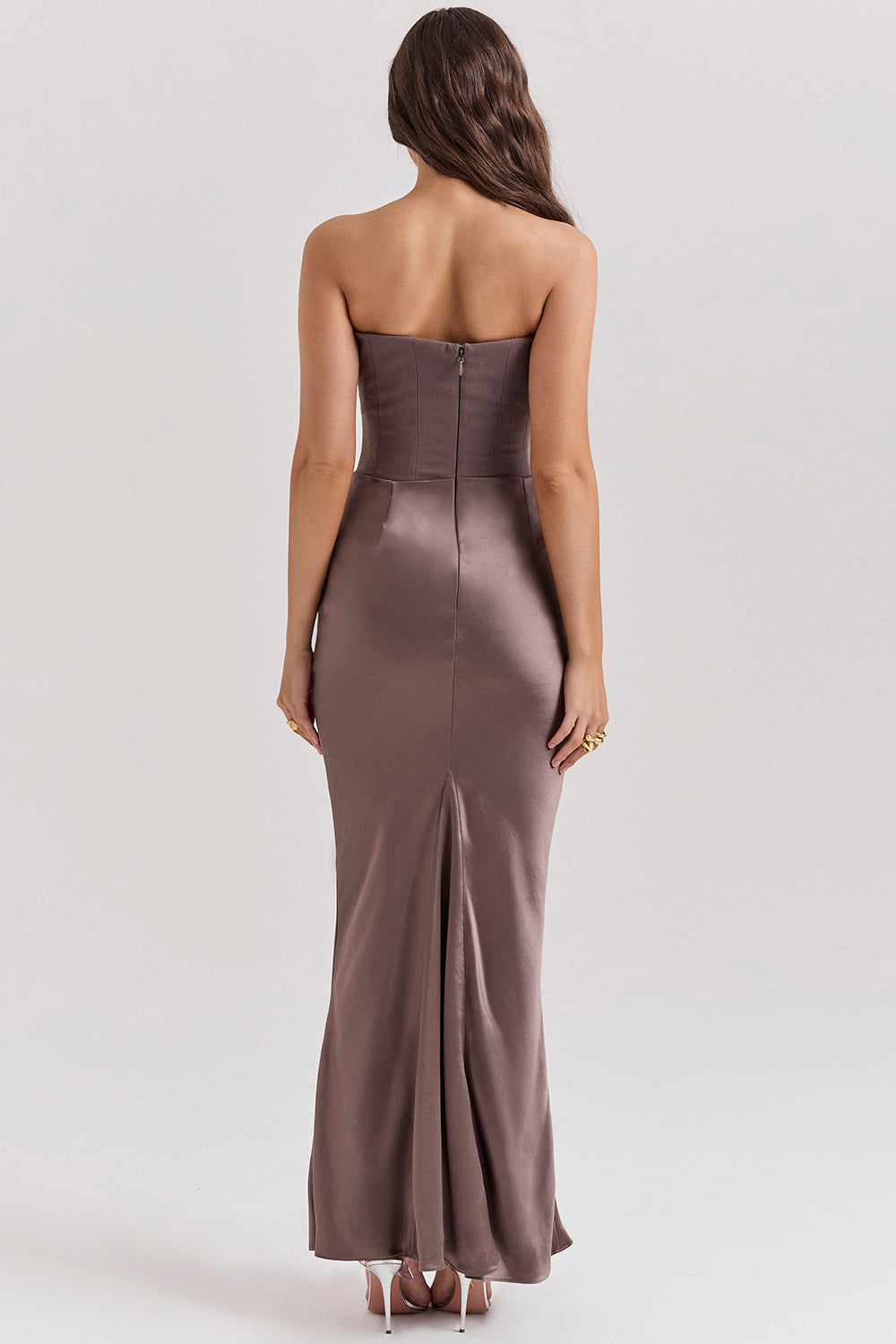 Women's Maxi Dress – Strapless – Satin – Corset Bodice – Slim Fit – Formal Look