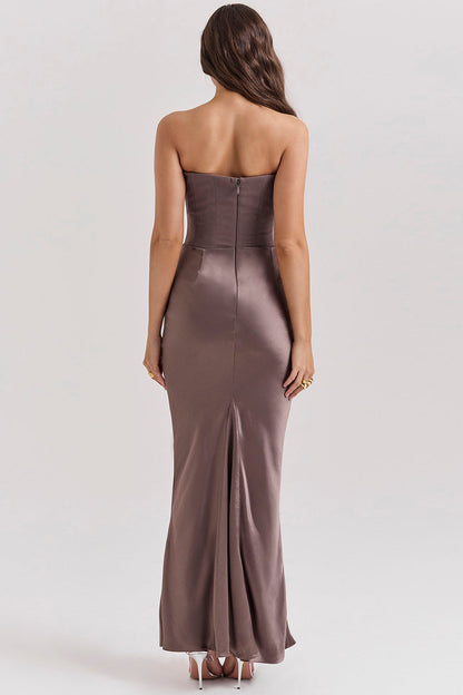 Women's Maxi Dress – Strapless – Satin – Corset Bodice – Slim Fit – Formal Look