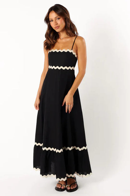 Women's Maxi Dress – Lightweight – Spaghetti Straps – Elegant Loose Fit – Zigzag Details