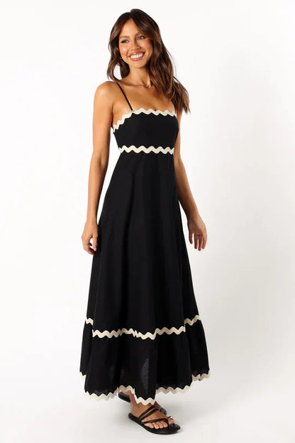 Women's Maxi Dress – Lightweight – Spaghetti Straps – Elegant Loose Fit – Zigzag Details