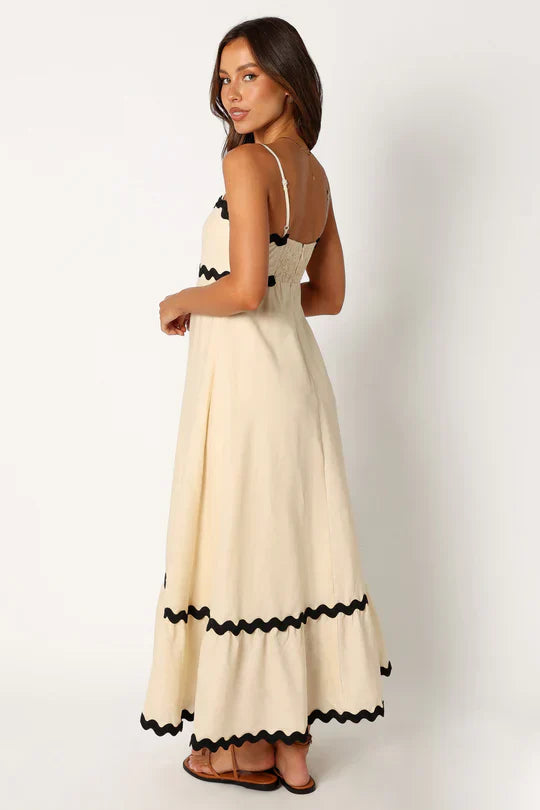 Women's Maxi Dress – Lightweight – Spaghetti Straps – Elegant Loose Fit – Zigzag Details