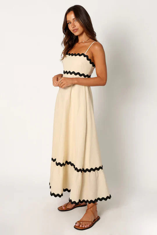 Women's Maxi Dress – Lightweight – Spaghetti Straps – Elegant Loose Fit – Zigzag Details